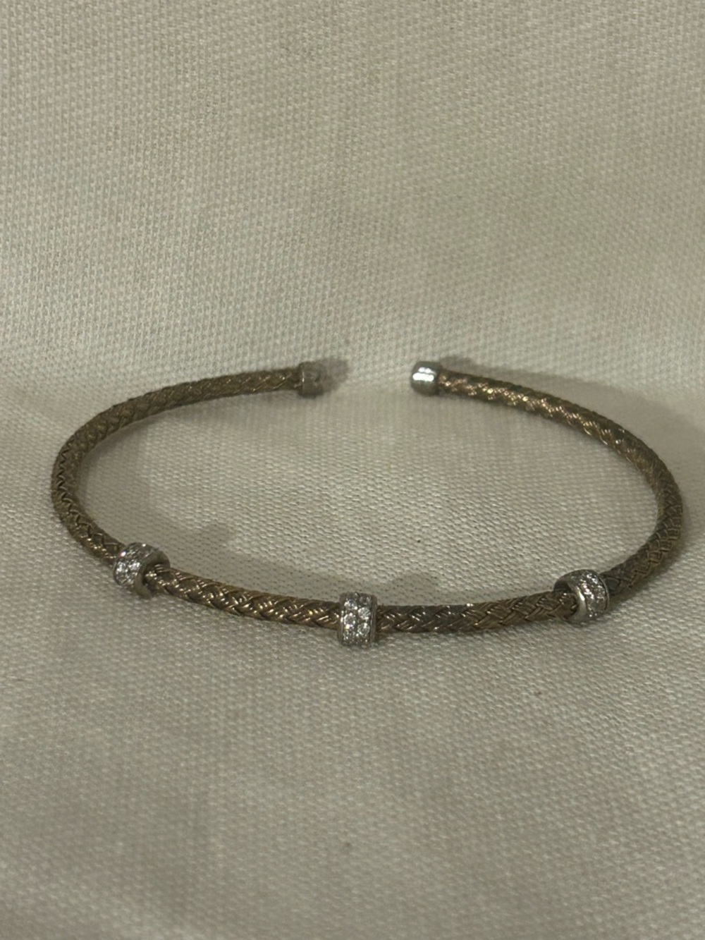 Signed Italy Sterling Silver 925 Basket Weave Gold Tone Diamond Cuff Bracelet
